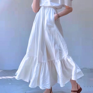 Anysize custom pleated 100% linen spring summer maxi full skirt A-line with elastic waist plus size skirt plus size clothing F482L