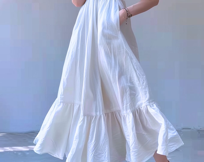Anysize custom gathered 100% linen spring summer maxi full skirt A-line with elastic waist plus size skirt plus size clothing F482L