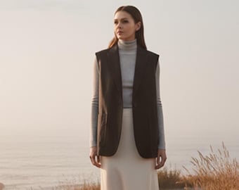 Anysize Custom Linen Cotton Vest Loose Tops Collared Plus Size Vest Long Vest Spring Fall Retro Plus Size Tops Plus Size Clothing F25TN