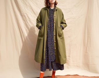 Anysize custom linen cotton coat with patch pockets buttoned loose jacket spring fall plus size coat plus size clothing F25PN