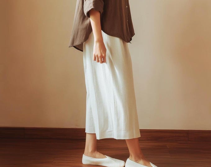 Anysize custom cropped 100% linen pants elastic waist with side pockets spring summer plus size pants plus size clothing F63RL