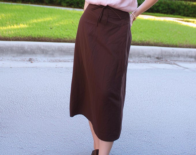 Anysize custom 100% linen skirt elastic waist skirt with pockets drawstrings spring summer fall plus size skirt plus size clothing F34JL
