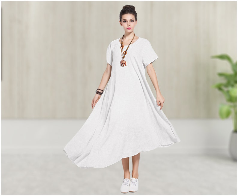 Anysize linen irregular maxi dress plus size dress costomised tops plus size clothing summer dress clothing spring fall clothing Y67 