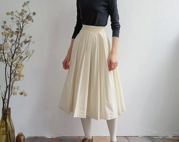 Anysize custom midi skirt with elastic waist pleated plus size linen cotton skirt side pockets spring fall retro plus size clothing F528N
