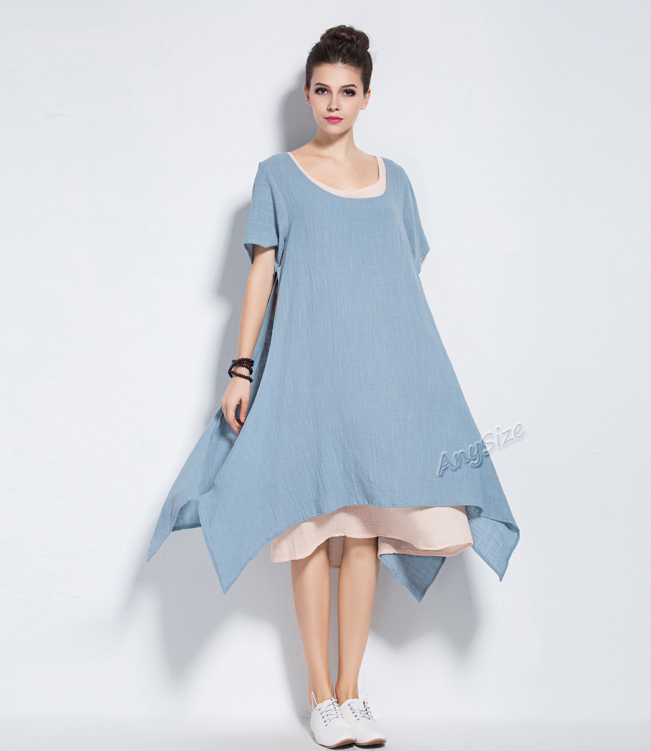 Anysize New Version fake two piece soft linen&cotton dress | Etsy