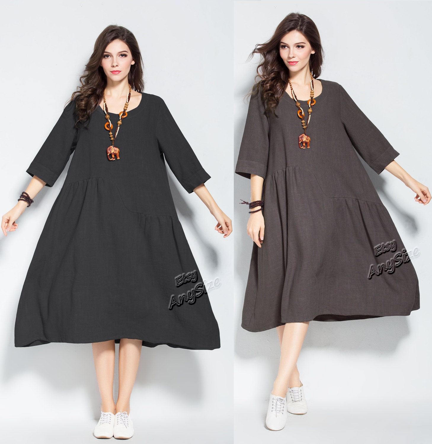 Anysize Aline thick linen & cotton dress plus size dress plus Etsy