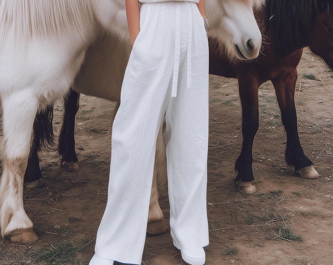 Anysize custom 100% linen pants maxi length with pockets elastic waist spring summer plus size pants plus size clothing F53YL