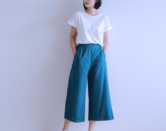 Anysize custom 100% linen cropped elastic waist pants with side pockets spring summer plus size pants plus size clothing F42DL