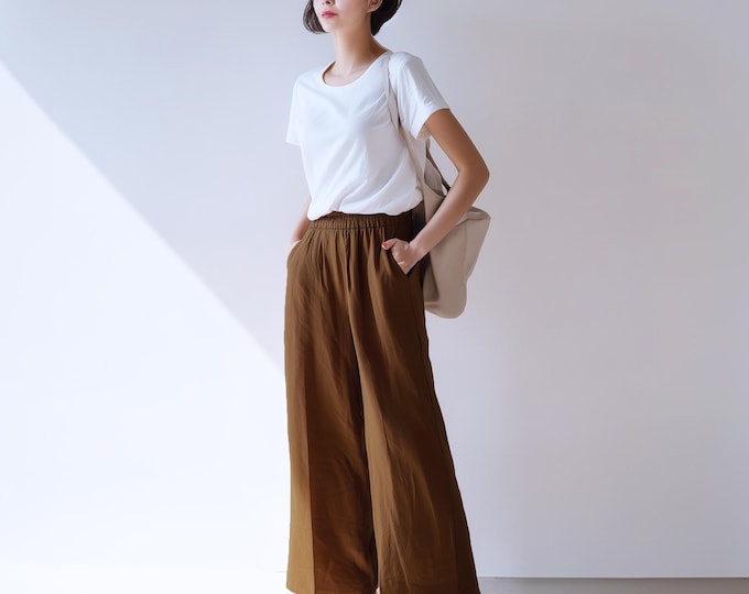 Anysize custom 100% linen pants elastic waist pants with side pockets loose spring summer plus size pants plus size clothing F38DL