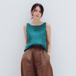 Anysize custom 100% linen sleeveless tank loose tops summer undershirt plus size tops plus size clothing F87JL