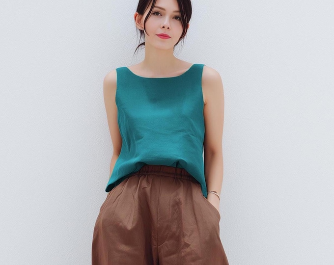 Anysize custom 100% linen sleeveless tank loose tops summer undershirt plus size tops plus size clothing F87JL
