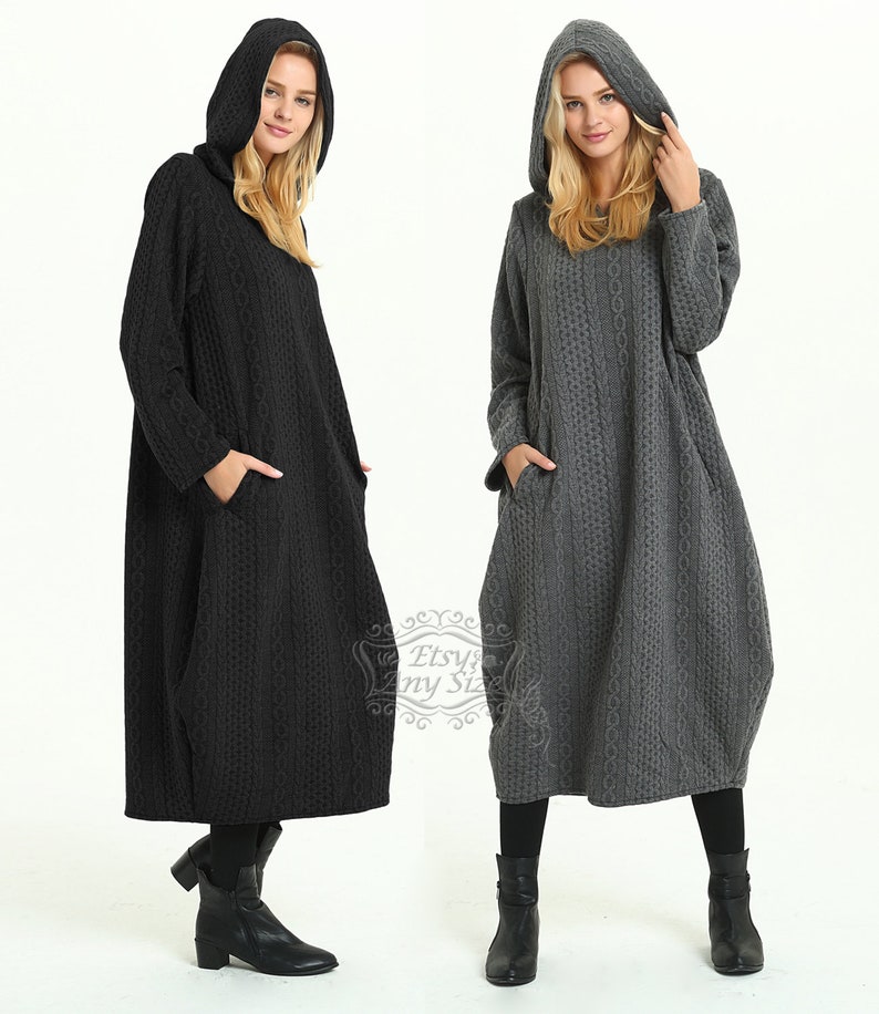Anysize hooded lantern warm cotton dress jacquard maxi dress plus size dress plus size clothing Spring Winter dress Y341