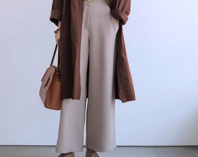 Anysize custom linen cotton spring fall classic pants with back elastic waist long trousers plus size pants plus size clothing F13PN