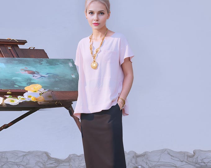 Anysize casual loose stylish tops with chest pocket plus size tops spring summer fall plus size clothing F79CQ