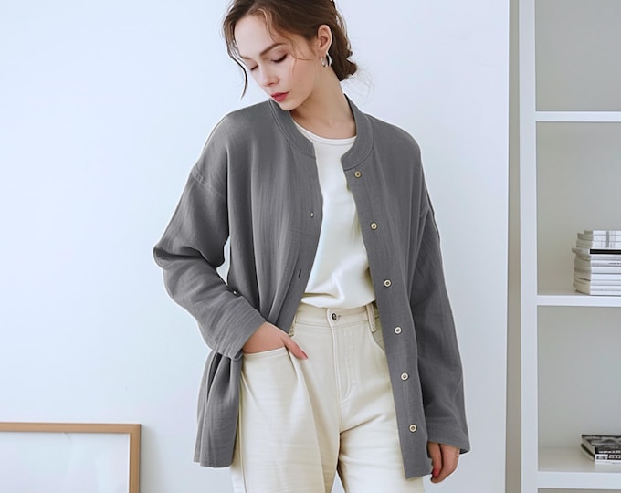 Anysize custom drop shoulders thick linen cotton long sleeves jacket spring fall plus size coat plus size clothing F586N