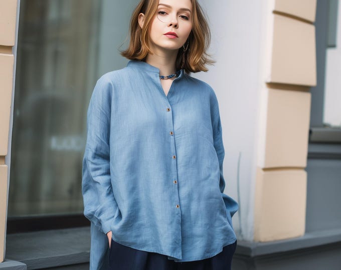 Anysize custom long sleeves 100% linen blouse plus size shirt plus size tops spring summer plus size clothing clothing F48RL