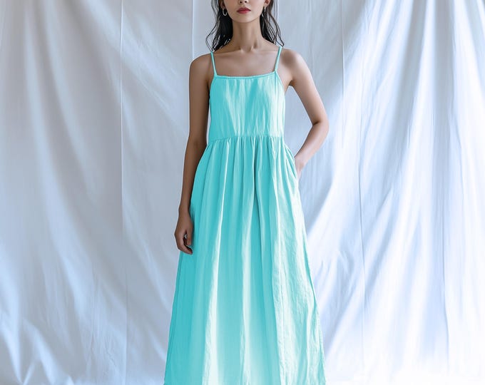 Anysize soft linen cotton square sleeveless maxi dress with side pockets spring summer loose dress plus size dress plus size clothing F2DQ