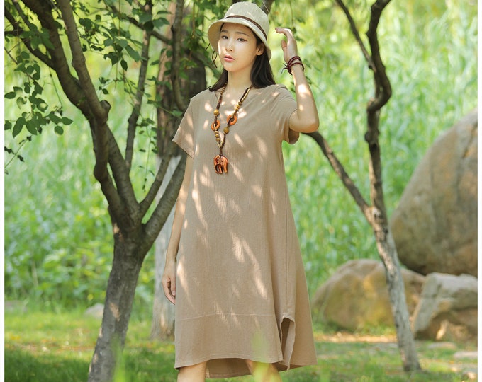 Anysize soft linen cotton maxi dress spring summer dress summer clothing plus size dress plus size clothing T26A