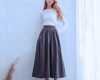 Anysize custom linen cotton classic skirt with elastic waist side pockets spring fall plus size skirt plus size clothing F624N