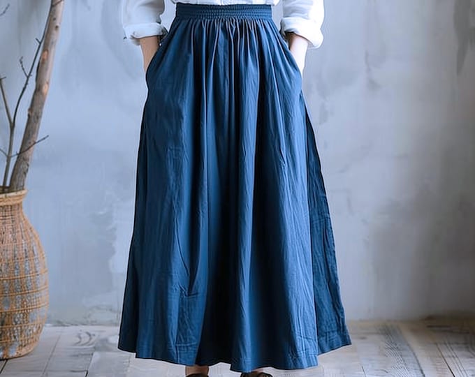 Anysize custom classic linen cotton skirt with elastic waist side pockets spring fall plus size skirt plus size clothing F594N