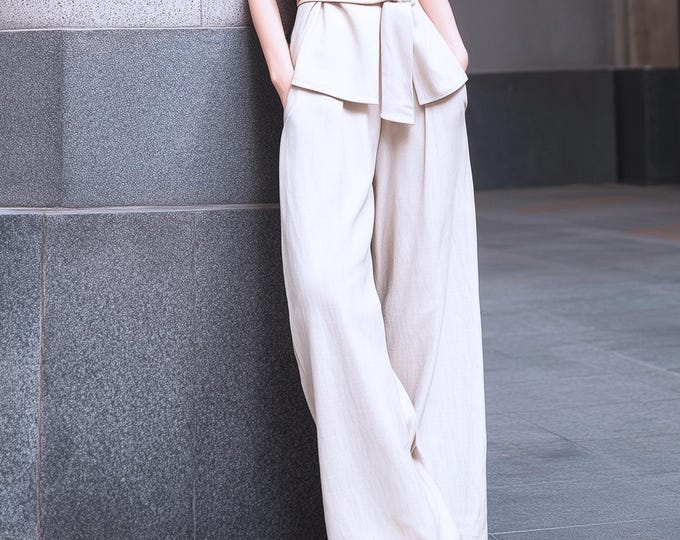 Anysize custom 100% linen pants with side pockets elastic waist maxi length pants spring summer plus size pants plus size clothing F31YL