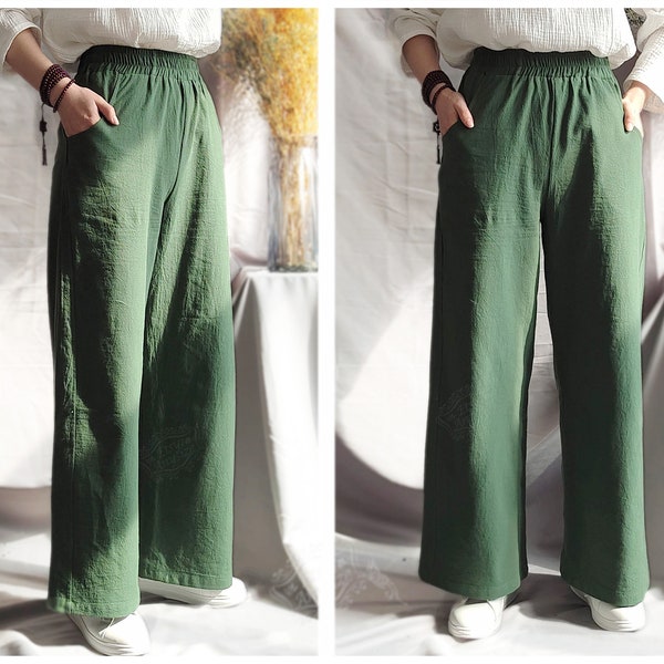 Anysize with elastic waist linen cotton pants  casual loose plus size trousers oversized wide leg pants customized plus size pants  P10Q