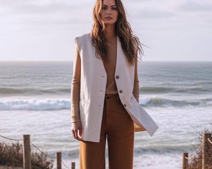 Anysize Custom Long Vest Linen Cotton Loose Tops With Pockets Plus Size Vest Spring Fall Retro Plus Size Tops Plus Size Clothing F55TN