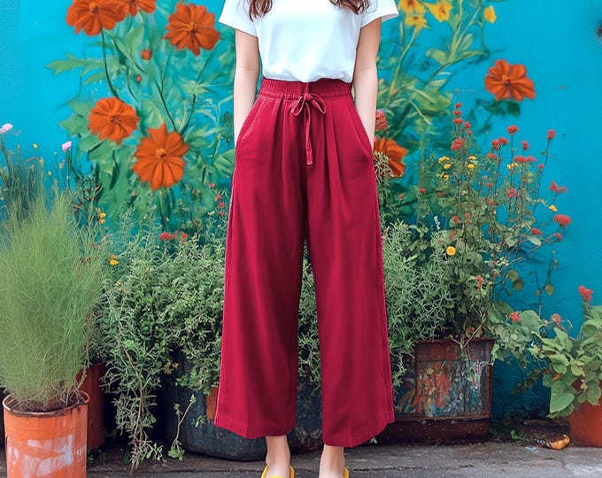 Anysize custom soft linen cotton pants spring summer fall trousers with drawstring plus size pants plus size clothing F20AE