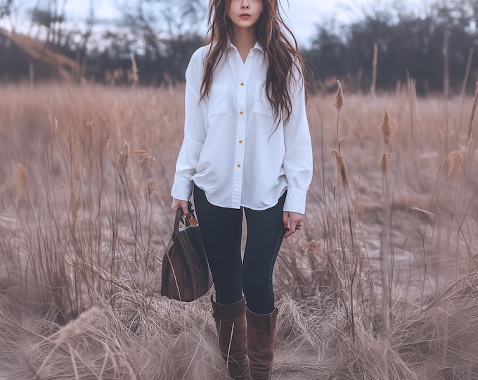 Anysize custom thick linen cotton shirt with long sleeves plus size blouse plus size tops plus size clothing spring fall tops F726N