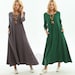 Anysize 3/4 sleeves A-line dress with side pockets soft linen cotton loose dress spring summer maxi dress plus size dress F140A