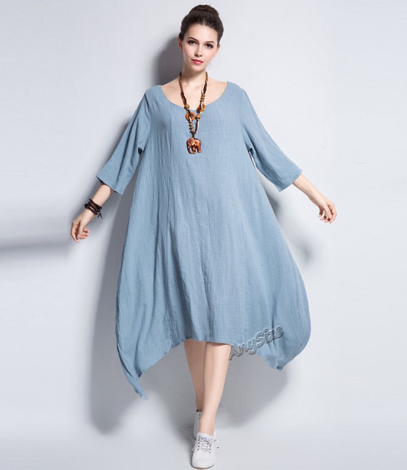 Anysize irregular linen&cotton loose dress plus size dress | Etsy
