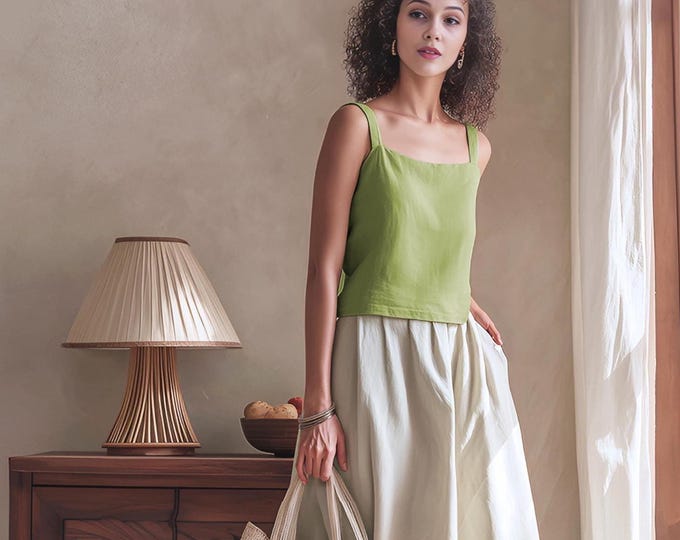 Anysize custom 100% linen halter top sleeveless tank top loose linen summer plus size tops plus size clothing F36YL