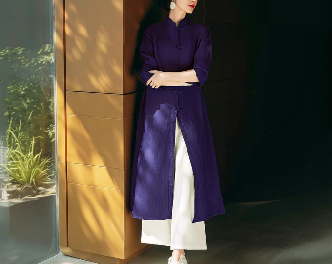Anysize custom handmade buttons long sleeves soft linen cotton jacket with pockets spring fall plus size cardigan plus size clothing F3PE