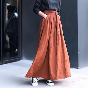 Spódnica maxi z lnu w dowolnym rozmiarze, wykonana w 100% z lnu, elastyczna w talii z paskiem, wiosenno-letnia, jesienna, plus size, odzież w dużych rozmiarach F11AL