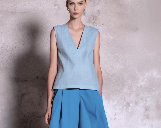 Anysize custom 100% linen shirt sleeveless V-neck loose tops linen undershirt plus size tops plus size clothing F95RL