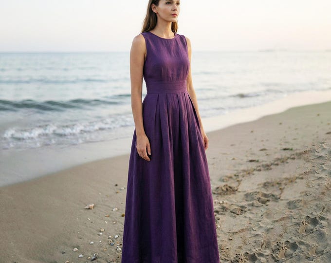 Anysize Custom 100% Sleeveless Linen Maxi Dress With Back Zipper Pleated Design Spring Summer Plus Size Dress Plus Size Clothing F2UL