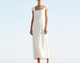 Anysize Custom Square Neck 100% Linen Cap Sleeves Summer Maxi Dress Plus Size Dress Plus Size Clothing F3UL
