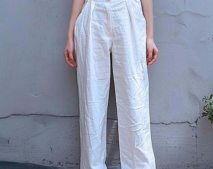 Anysize custom elastic high-waisted 100% linen trousers side pockets casual loose spring summer plus size pants plus size clothing F425L
