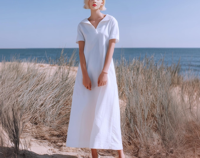 Anysize custom 100% linen maxi dress with side pockets V neck spring summer loose dress plus size dress plus size clothing F86RL