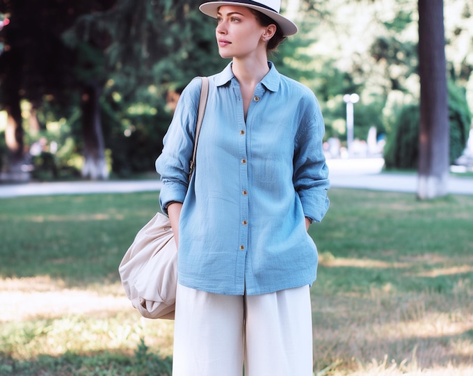 Anysize custom buttoned 100% linen shirt long sleeves blouse plus size tops spring summer plus size shirt plus size clothing F21JL