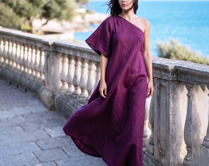 Anysize Custom 100% Linen One Shoulder Linen Dress Contemporary Minimalist Women’s Summer Dress Plus Size Dress Plus Size Clothing F7UL