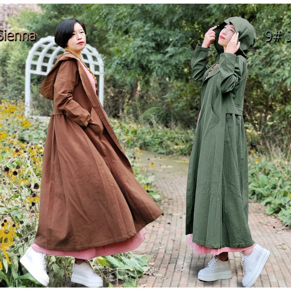 Aysize Kapuzenmantel mit Langen Ärmeln Windjacke Leinen Baumwolle Frühling Herbst Winter Duster plus Größe Mantel plus Größe Kleidung T296N