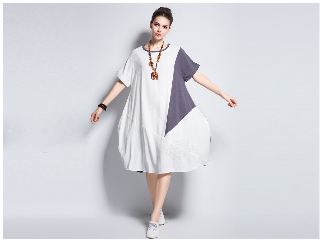 Anysize Joint Two Colors Soft Linen Cotton Dress Midi Dress - Etsy