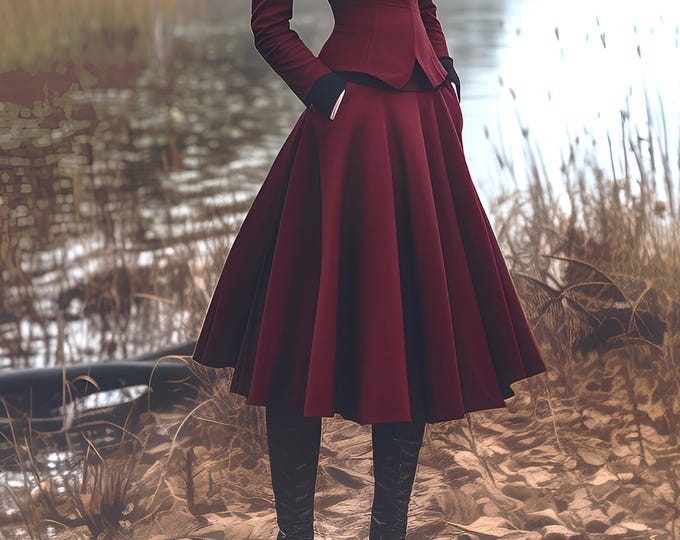 Anysize custom linen cotton midi skirt with elastic waist plus size full skirt with side pockets spring fall retro plus size clothing F807N