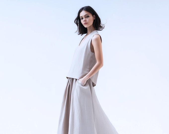 Anysize custom 100% linen sleeveless tank loose tops summer linen shirt plus size tops plus size clothing F66CL