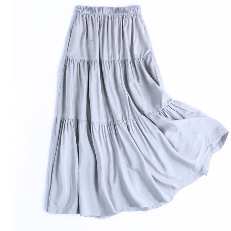 Jupe longue 100% lin plissée sur mesure, taille élastique printemps-été, avec poches latérales, jupe longue grande taille, vêtements grande taille F467L image 2