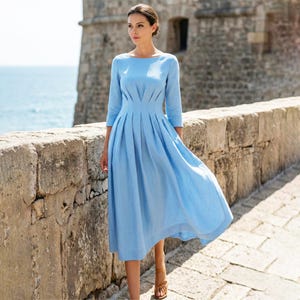3/4 Sleeve Tea Length Dress - Etsy