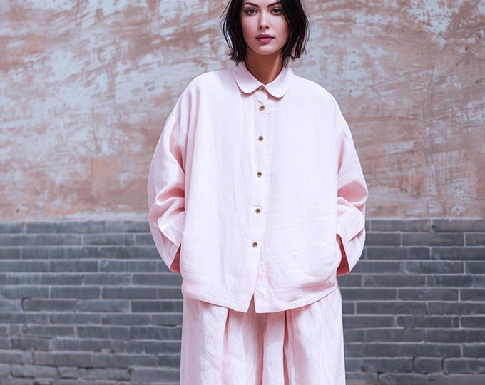Anysize custom loose shirt 100% linen long sleeves plus size shirt plus size tops spring summer fall plus size clothing F17PL