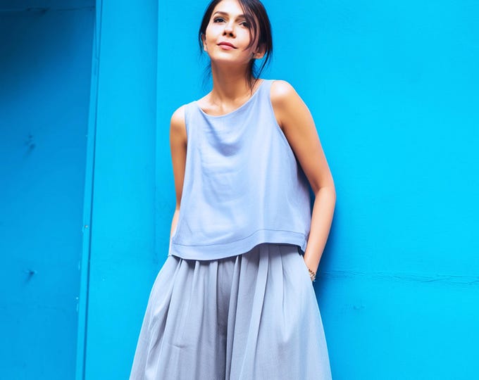 Anysize custom 100% linen tops sleeveless tank loose tops summer spring plus size tops plus size clothing F18JL