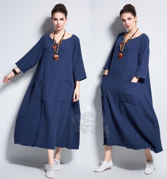 Anysize with pockets V-necked ripple jacquard linen&cotton | Etsy